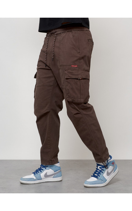 Мужские брюки карго с накладными карманами, коричневые в Тюмени