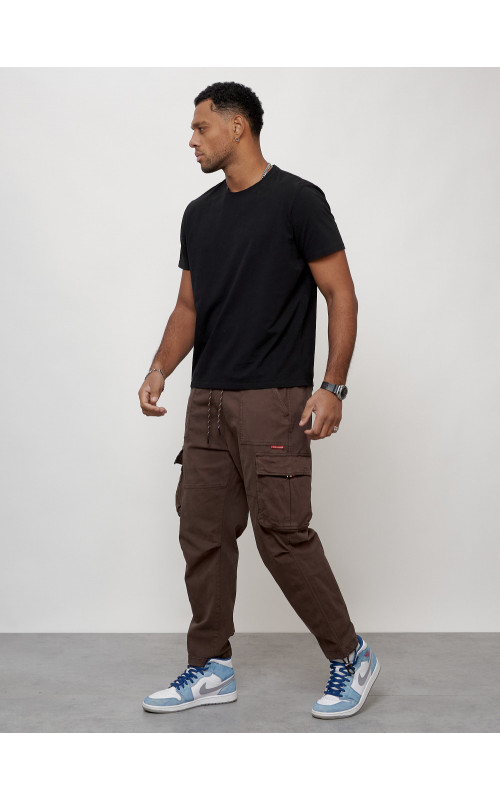 Мужские брюки карго с накладными карманами, коричневые в Тюмени