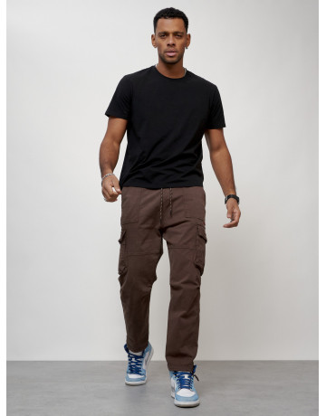 Мужские брюки карго с накладными карманами, коричневые в Тюмени