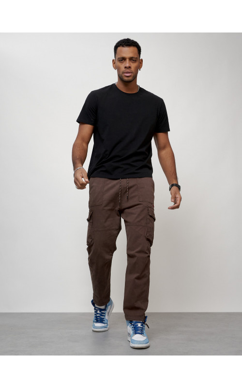 Мужские брюки карго с накладными карманами, коричневые в Тюмени