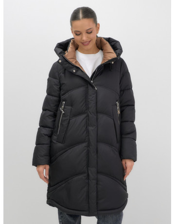 Длинный зимний пуховик с капюшоном для женщин