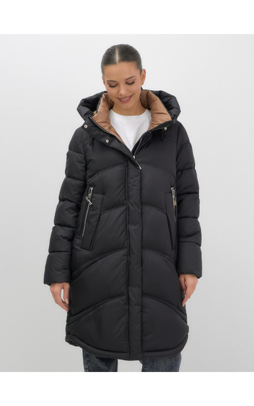 Длинный зимний пуховик с капюшоном для женщин