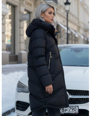 Длинный зимний пуховик с капюшоном для женщин