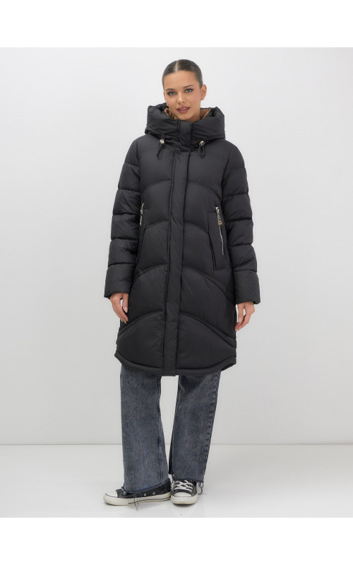 Длинный зимний пуховик с капюшоном для женщин