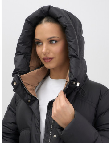 Длинный зимний пуховик с капюшоном для женщин