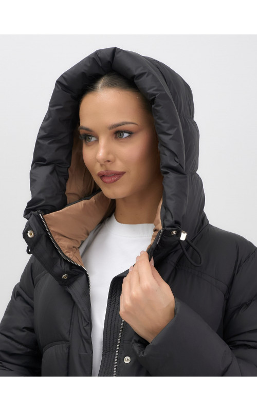 Длинный зимний пуховик с капюшоном для женщин