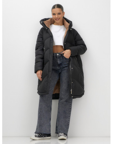 Длинный зимний пуховик с капюшоном для женщин