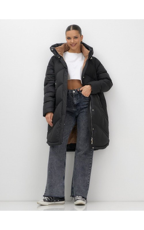 Длинный зимний пуховик с капюшоном для женщин