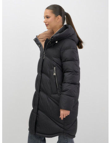 Длинный зимний пуховик с капюшоном для женщин