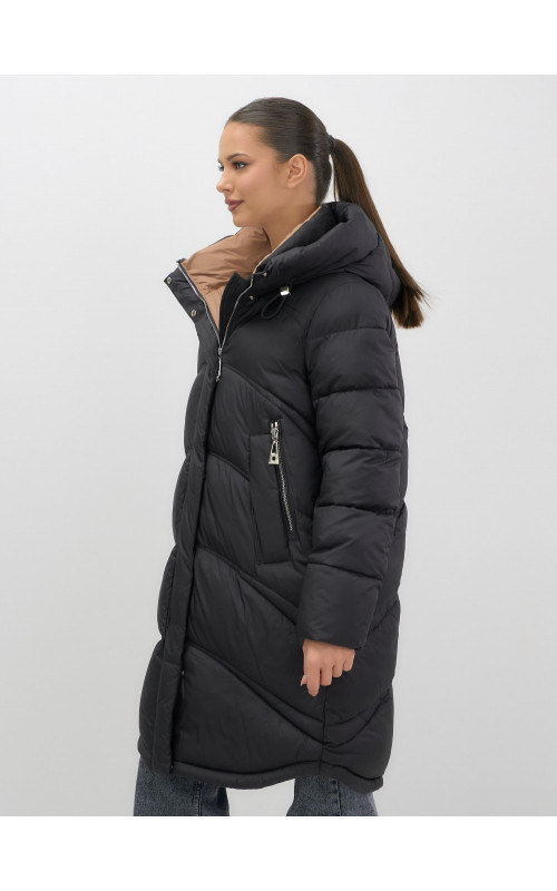 Длинный зимний пуховик с капюшоном для женщин