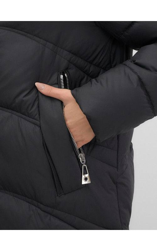 Длинный зимний пуховик с капюшоном для женщин