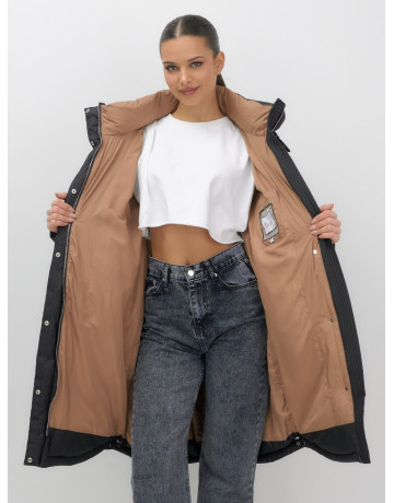 Длинный зимний пуховик с капюшоном для женщин