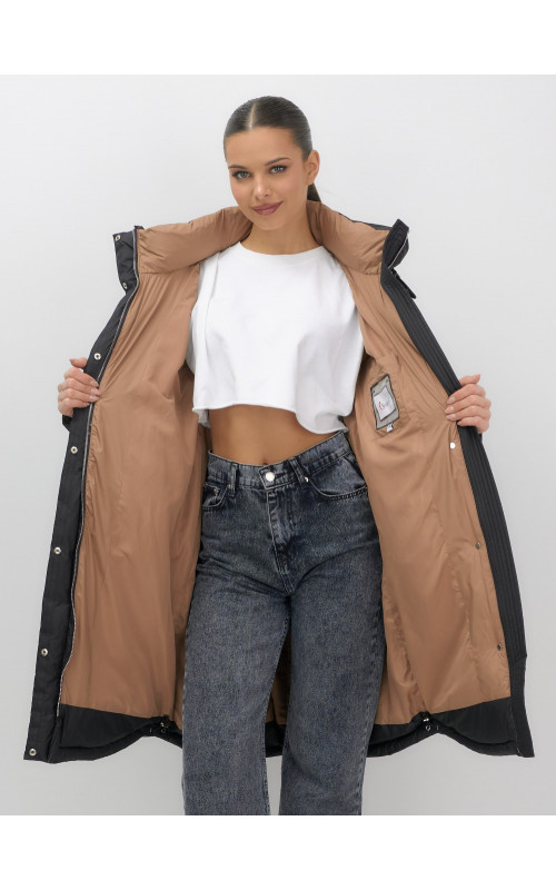 Длинный зимний пуховик с капюшоном для женщин