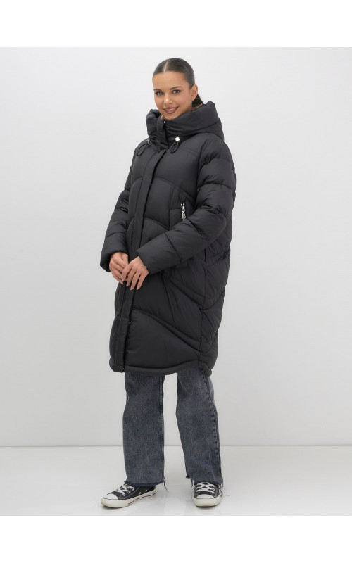 Длинный зимний пуховик с капюшоном для женщин