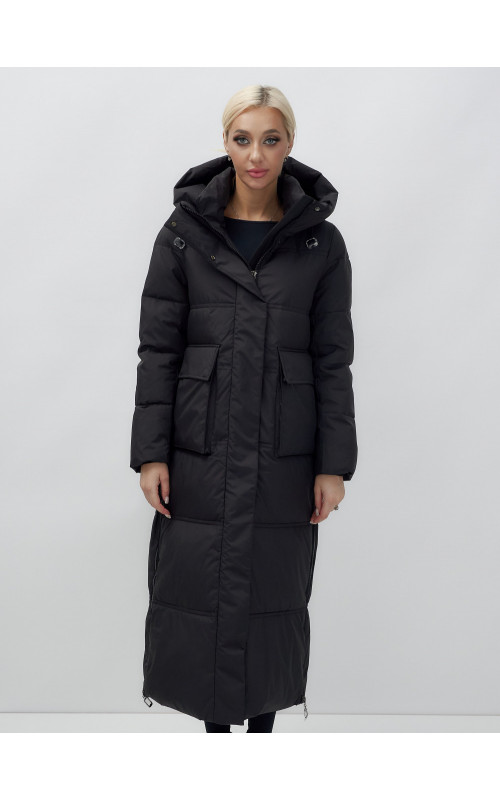 Длинный зимний пуховик с капюшоном для женщин
