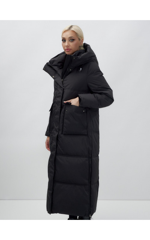 Длинный зимний пуховик с капюшоном для женщин