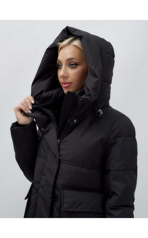 Длинный зимний пуховик с капюшоном для женщин