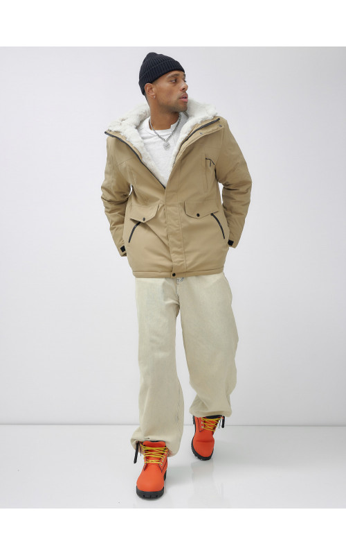 Мужская зимняя удлиненная парка с мехом горчичного оттенка. в Тюмени