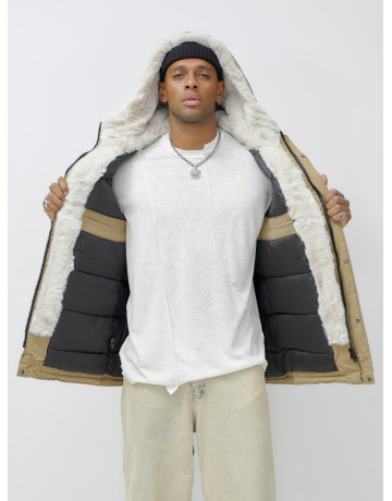 Мужская зимняя удлиненная парка с мехом горчичного оттенка. в Тюмени