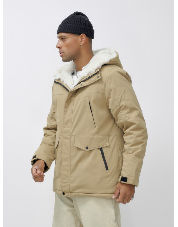 Мужская зимняя удлиненная парка с мехом горчичного оттенка. в Тюмени