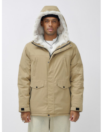 Мужская зимняя удлиненная парка с мехом горчичного оттенка. в Тюмени