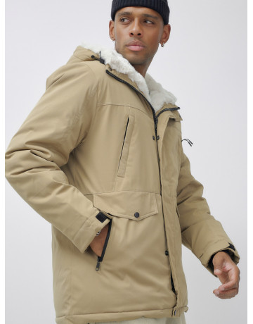 Мужская зимняя удлиненная парка с мехом горчичного оттенка. в Тюмени