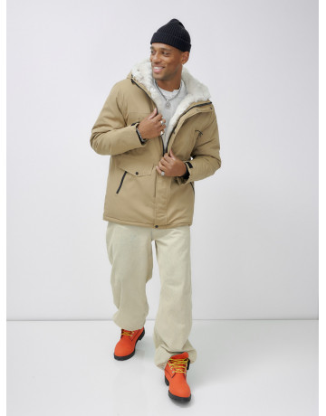 Мужская зимняя удлиненная парка с мехом горчичного оттенка. в Тюмени