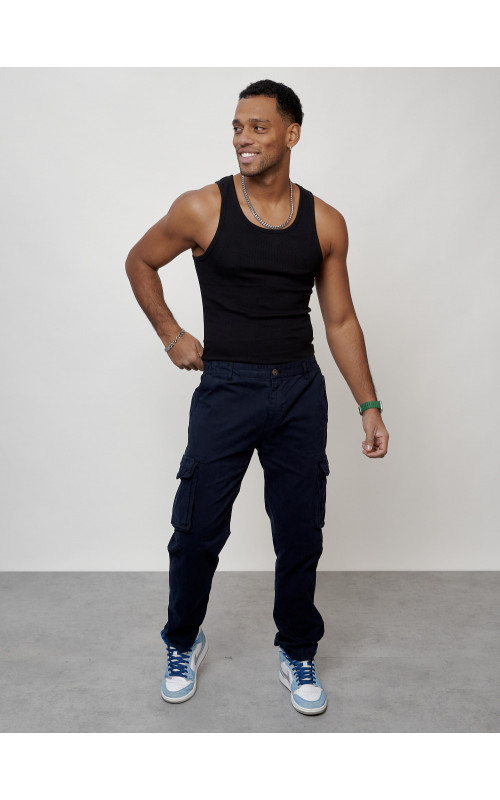 Мужские брюки карго с накладными карманами, тёмно-синие. в Тюмени