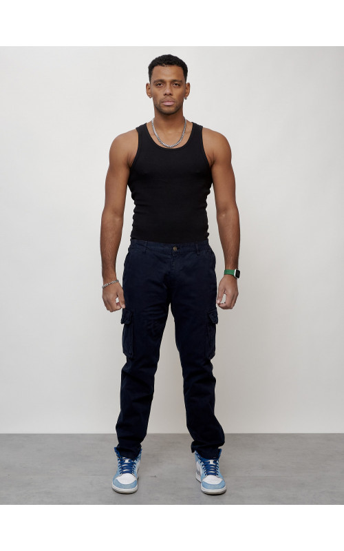 Мужские брюки карго с накладными карманами, тёмно-синие. в Тюмени