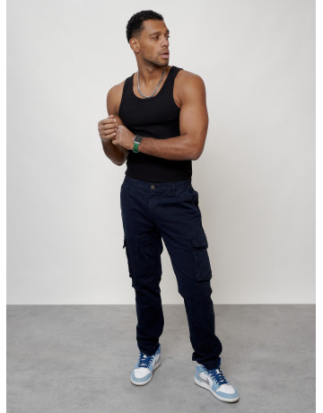 Мужские брюки карго с накладными карманами, тёмно-синие. в Тюмени