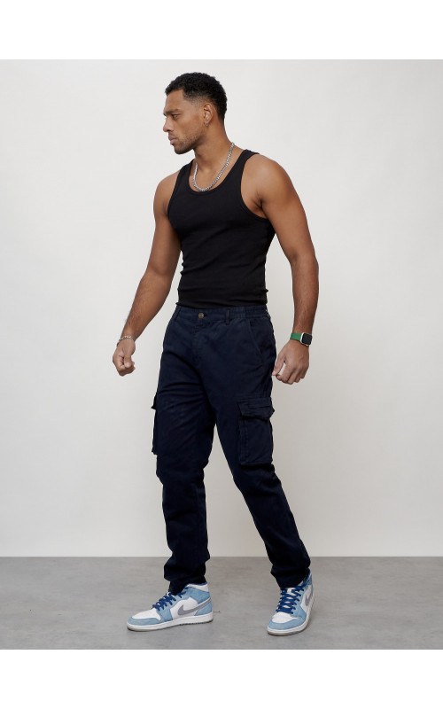 Мужские брюки карго с накладными карманами, тёмно-синие. в Тюмени