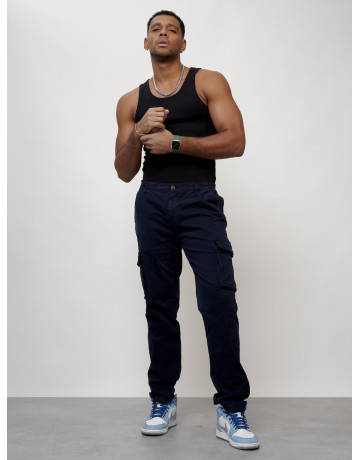 Мужские брюки карго с накладными карманами, тёмно-синие. в Тюмени