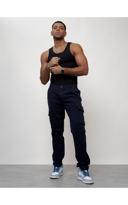 Мужские брюки карго с накладными карманами, тёмно-синие. в Тюмени