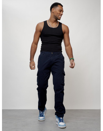 Мужские брюки карго с накладными карманами, тёмно-синие. в Тюмени