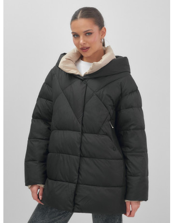 Пуховик женский зимний с капюшоном большого размера, чёрный. в Тюмени