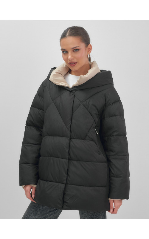 Пуховик женский зимний с капюшоном большого размера, чёрный. в Тюмени