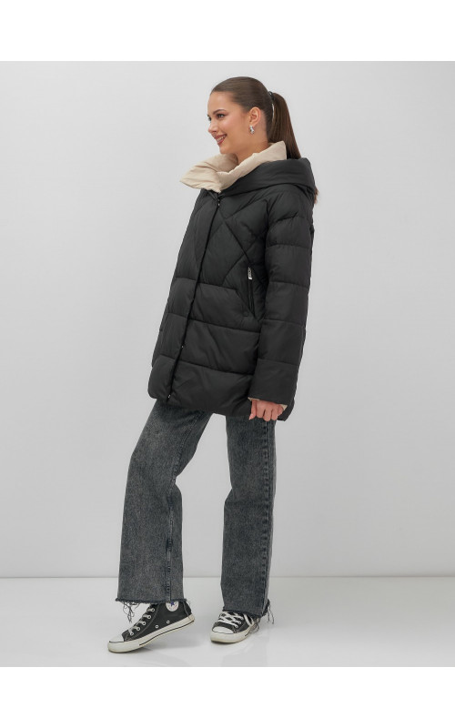 Пуховик женский зимний с капюшоном большого размера, чёрный. в Тюмени