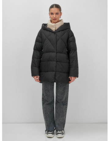 Пуховик женский зимний с капюшоном большого размера, чёрный. в Тюмени