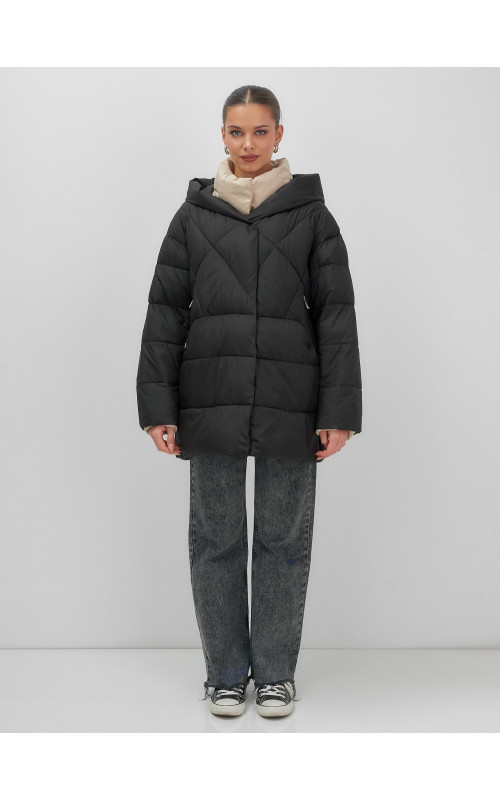 Пуховик женский зимний с капюшоном большого размера, чёрный. в Тюмени