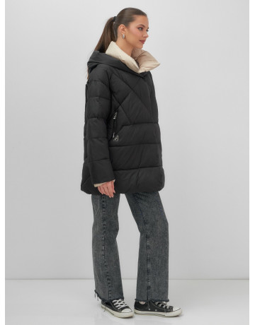 Пуховик женский зимний с капюшоном большого размера, чёрный. в Тюмени