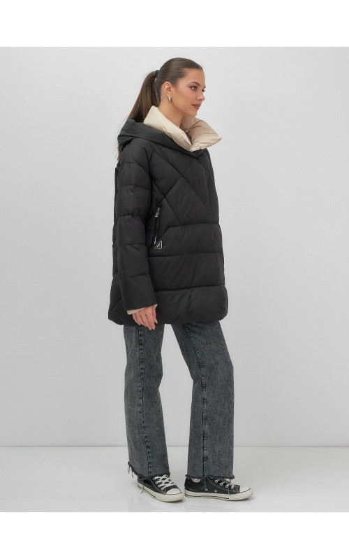 Пуховик женский зимний с капюшоном большого размера, чёрный. в Тюмени