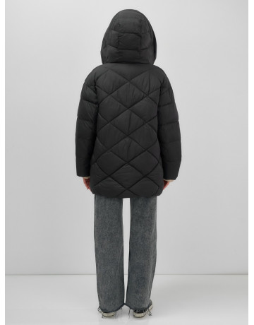 Пуховик женский зимний с капюшоном большого размера, чёрный. в Тюмени