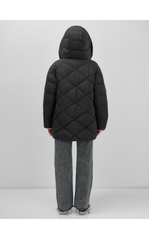 Пуховик женский зимний с капюшоном большого размера, чёрный. в Тюмени