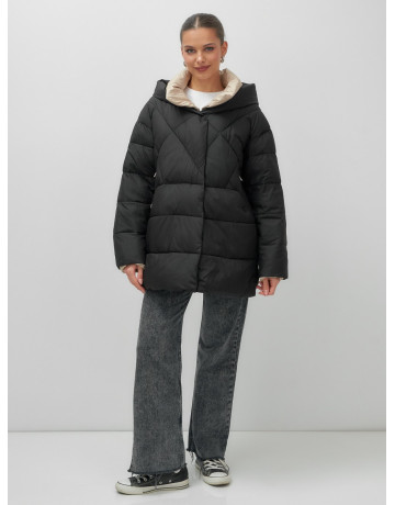 Пуховик женский зимний с капюшоном большого размера, чёрный. в Тюмени