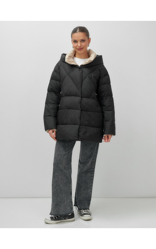 Пуховик женский зимний с капюшоном большого размера, чёрный. в Тюмени