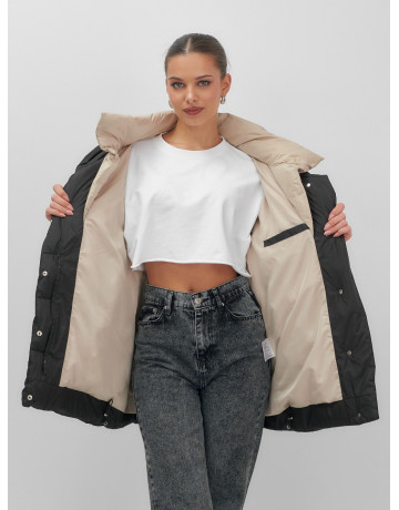 Пуховик женский зимний с капюшоном большого размера, чёрный. в Тюмени