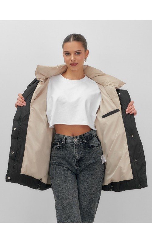 Пуховик женский зимний с капюшоном большого размера, чёрный. в Тюмени