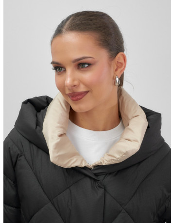 Пуховик женский зимний с капюшоном большого размера, чёрный. в Тюмени