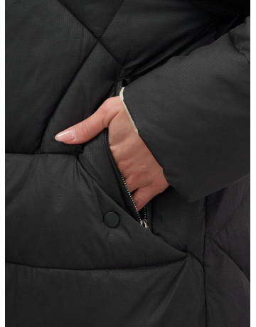 Пуховик женский зимний с капюшоном большого размера, чёрный. в Тюмени