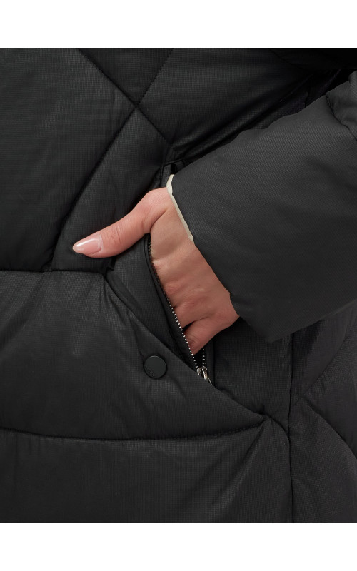 Пуховик женский зимний с капюшоном большого размера, чёрный. в Тюмени